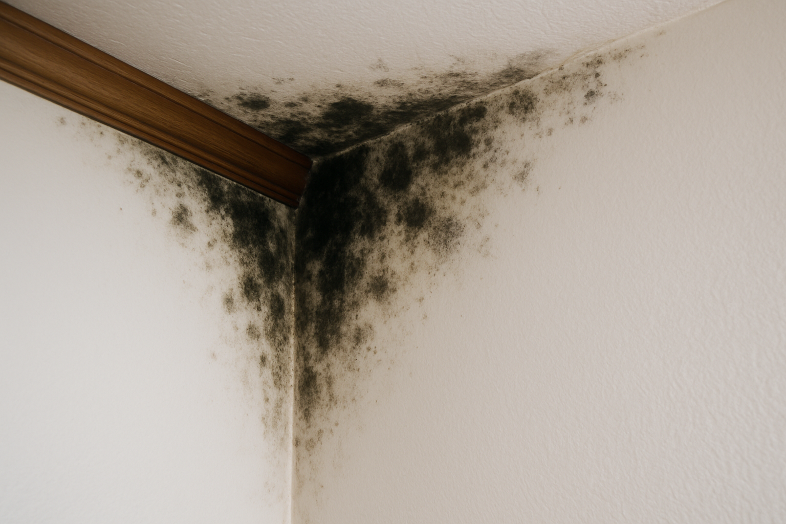 mold in the top corner of a bedroom wall